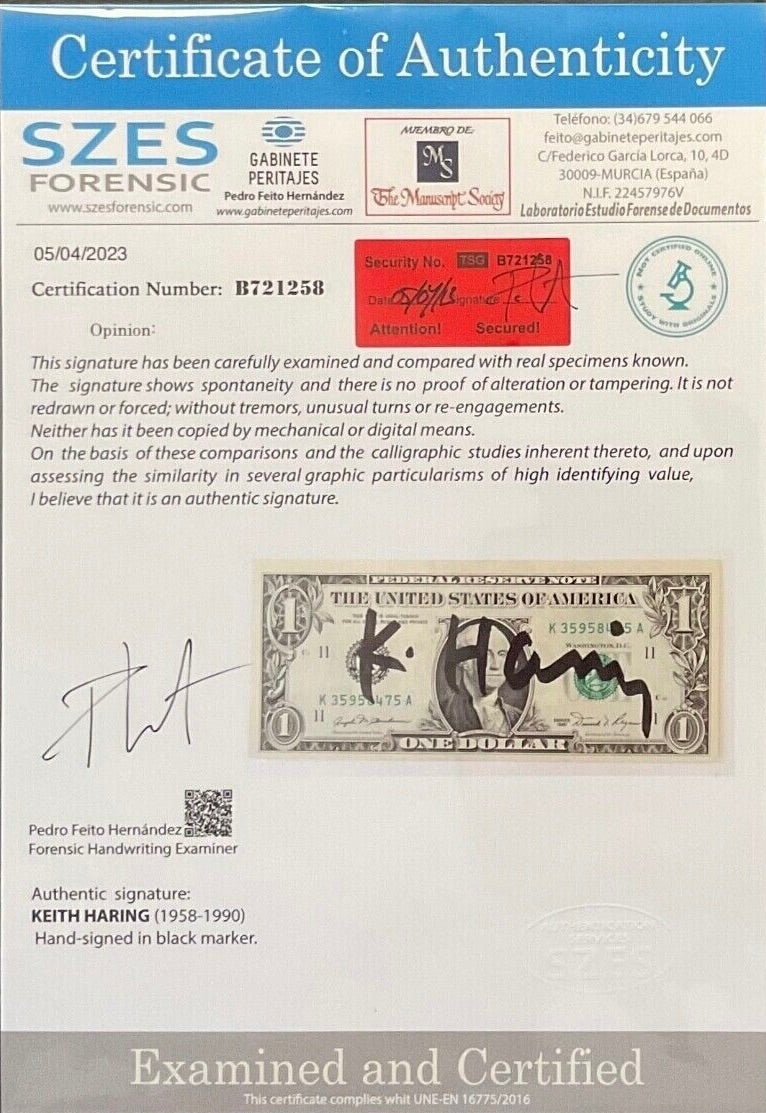 Keith Haring – Banconota da un dollaro firmata a mano (1981)
