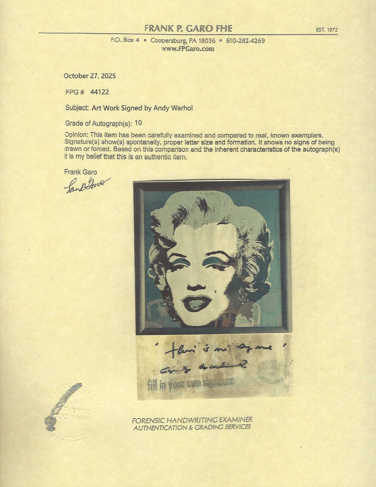 Andy Warhol – "This is not by me", 1970