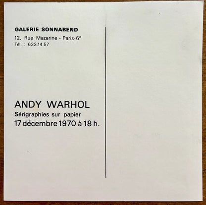 Andy Warhol – Invito Galleria Sonnabend 1970