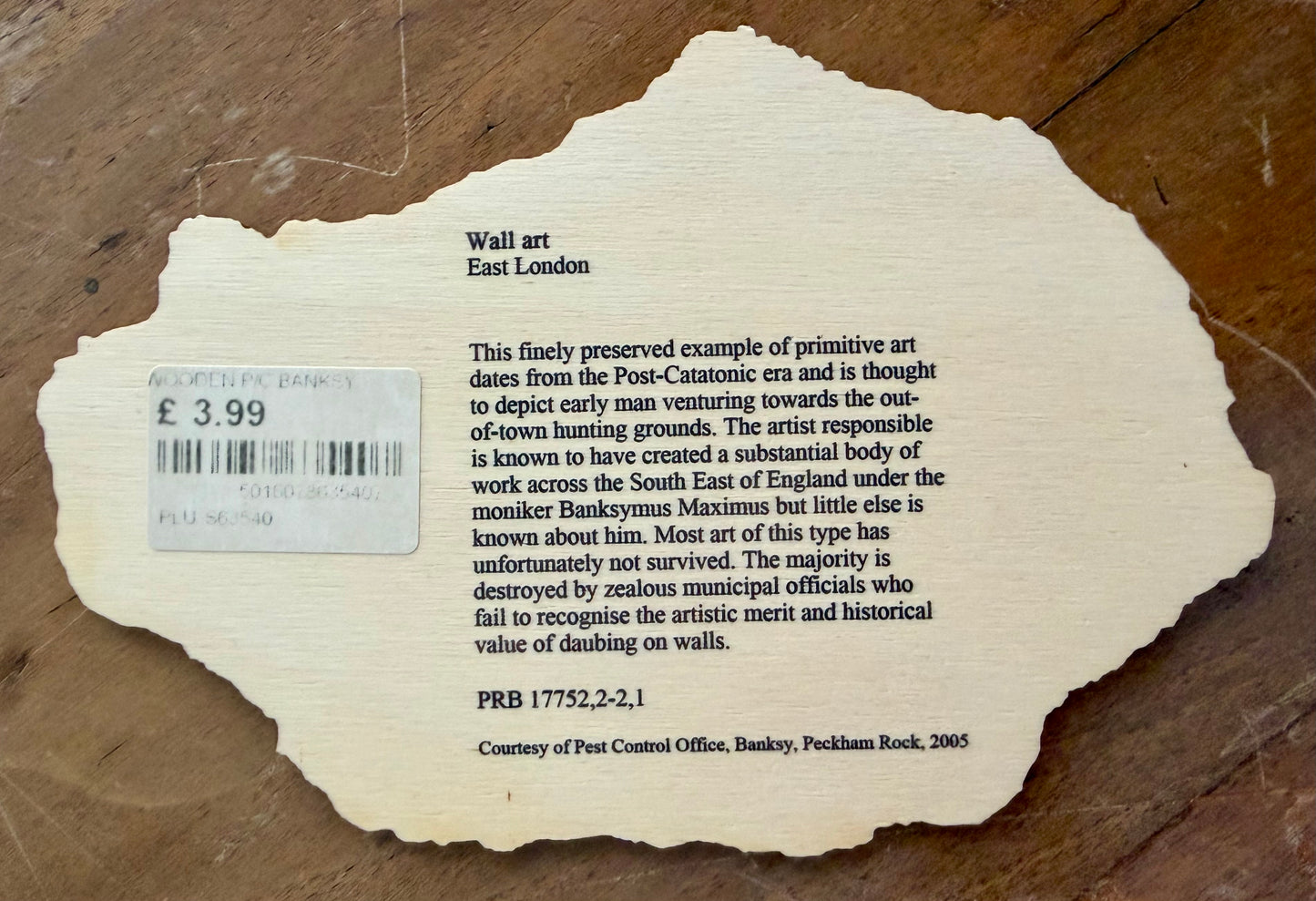 BANKSY – Peckham Rock (2018) – Limited Edition Wooden Postcard – With COA
