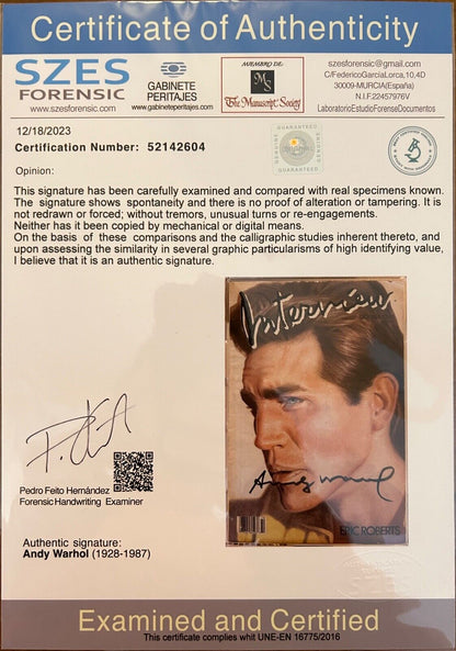 Andy Warhol – Rivista Interview autografata (Ottobre 1986)