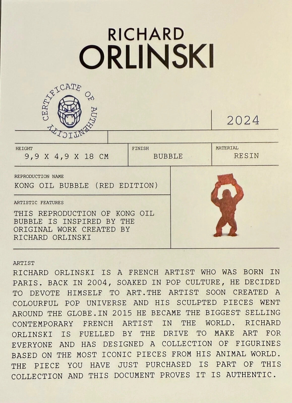 Richard Orlinski – Kong Oil Bubble (Red Edition)